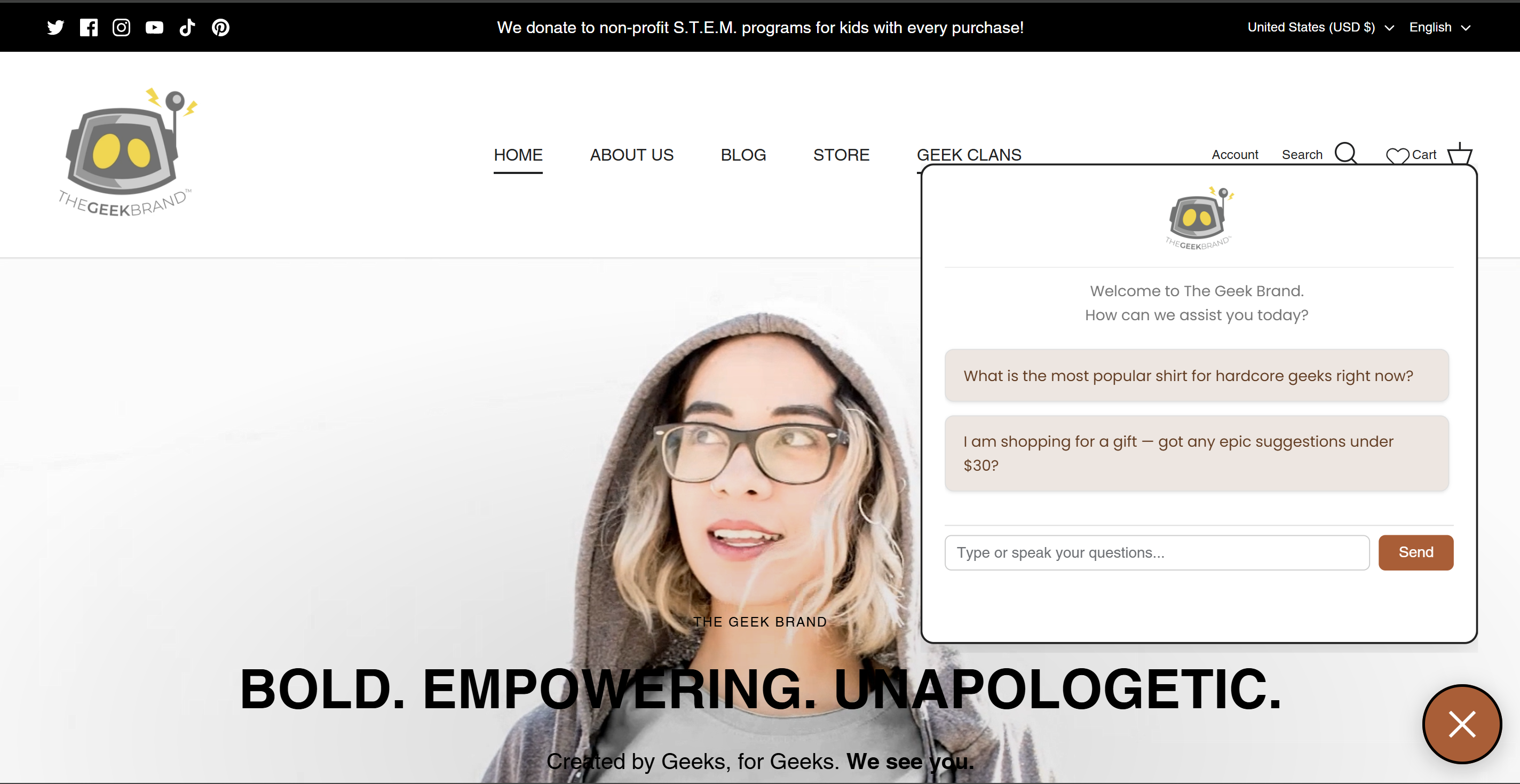 Click to enlarge PrismAI Chat Widget with Default Questions